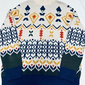 Vintage Paisley & Gray Multicolor Aspen Mock Sweater XL Pullover Scandi Ski cozy